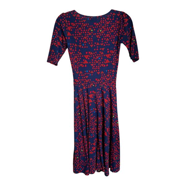 LuLaRoe Womens Dress Size XXS Nicole Fit & Flare Navy Red‎ Blue Lime Triangles - Picture 5 of 7